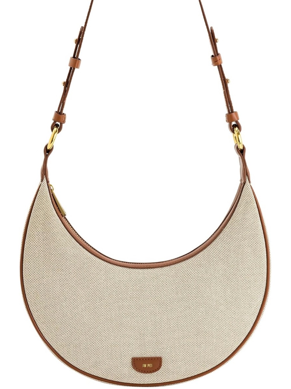 JW PEI Crescent Shoulder Bag in Beige and Brown with Gold Hardware